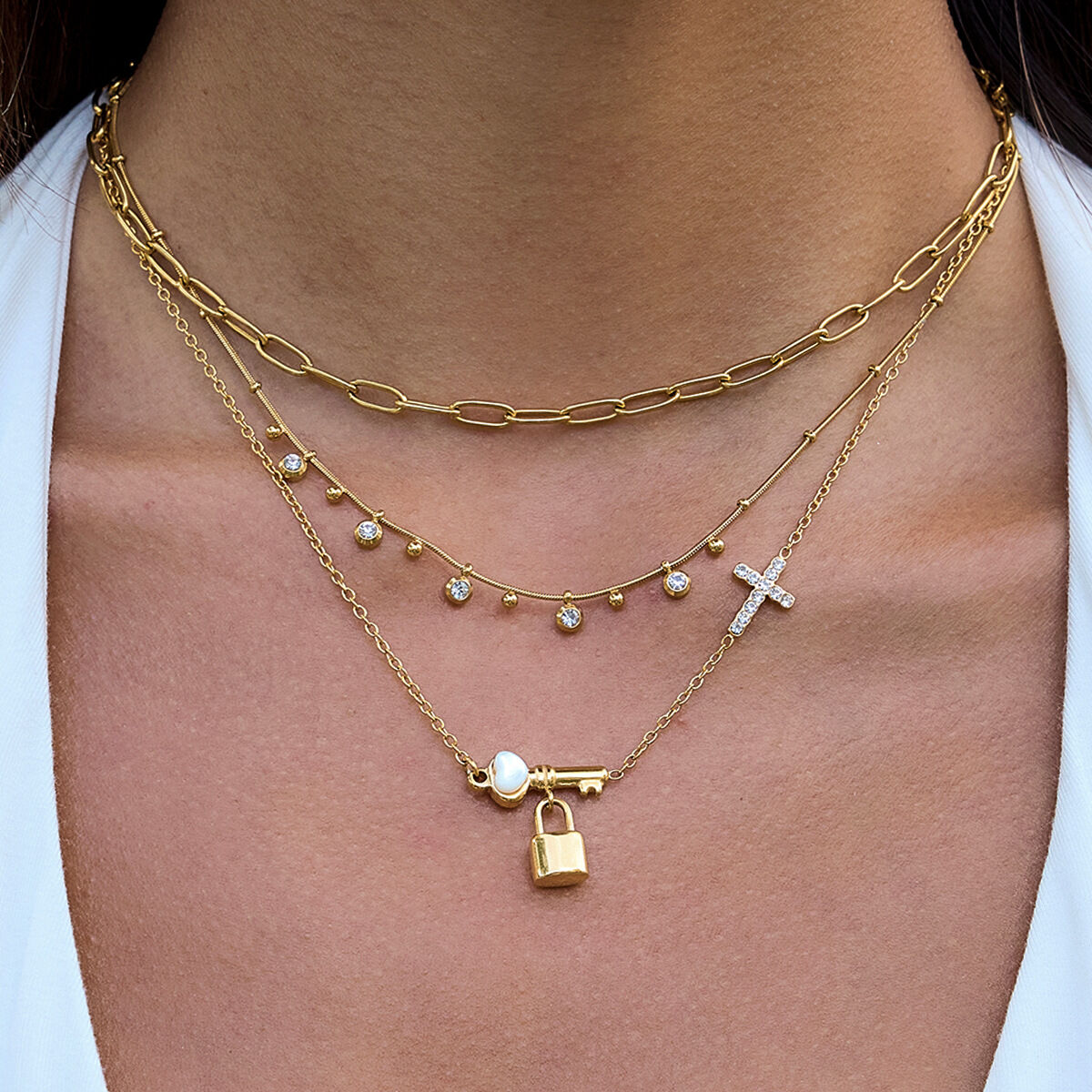1 Piece Elegant Key Stainless Steel Waterproof   Gold Color  Women's Pendant Necklaces