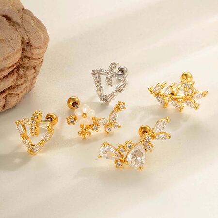 1 stuk hart koper goud kleur zirkoon piercing oorbel