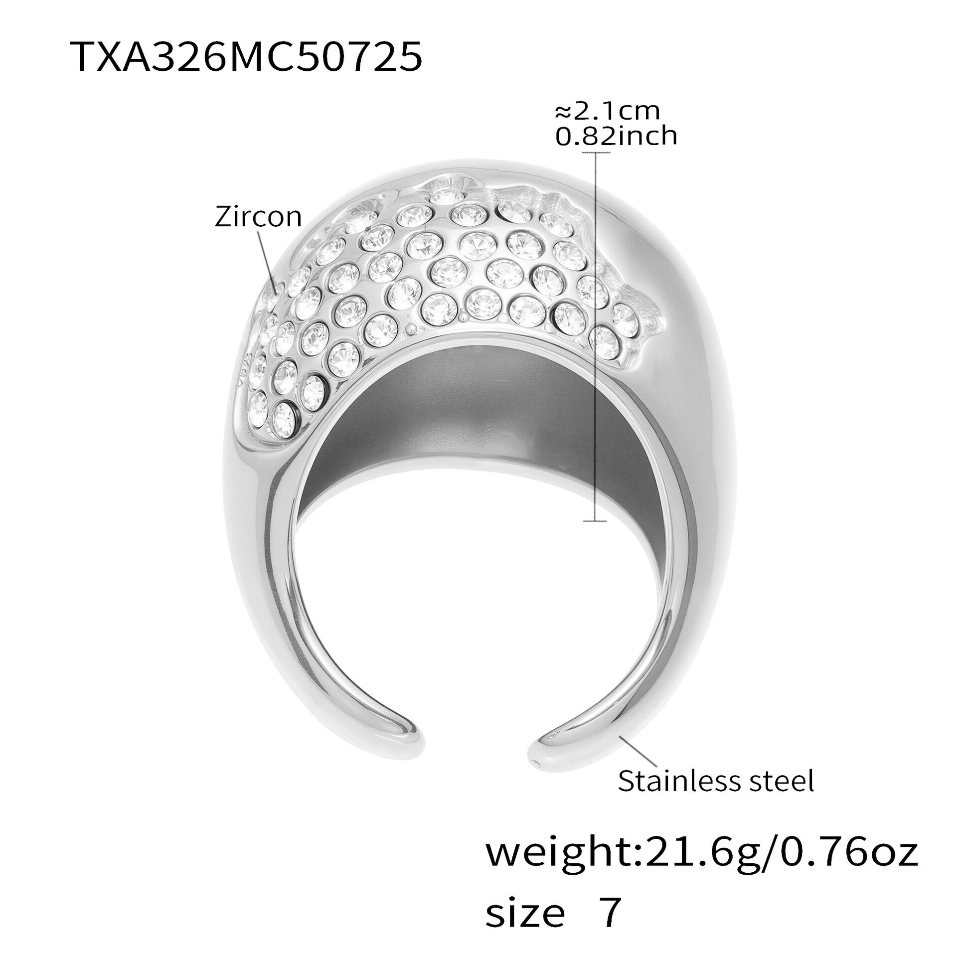 Txa326-Steel White Cubic Zirconia Ring-Size 7 Picture6
