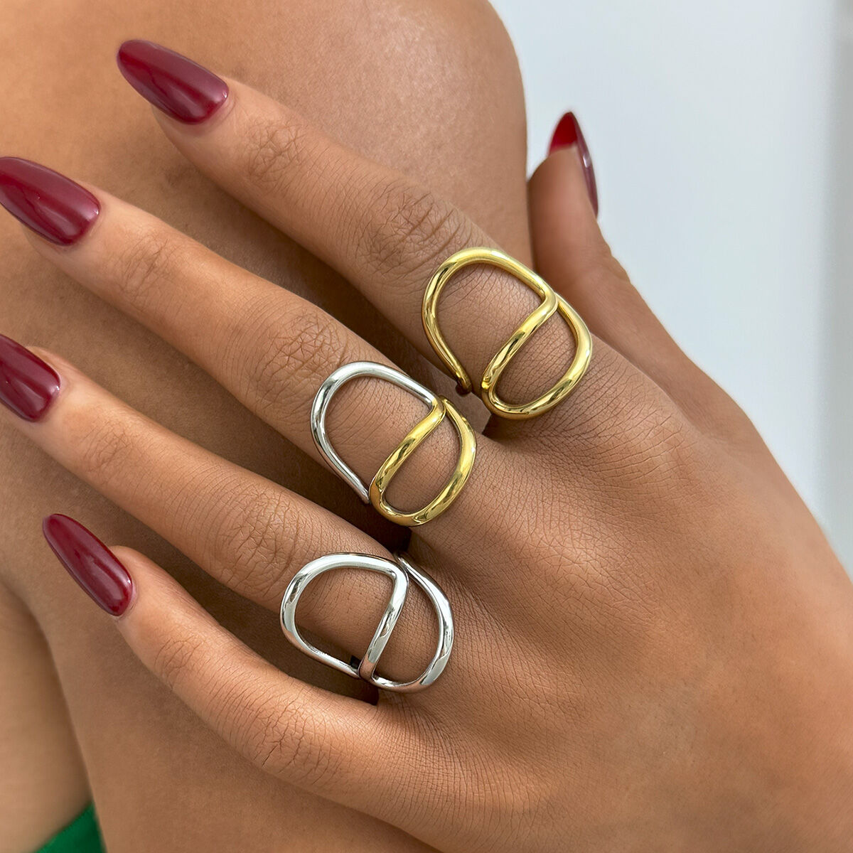 1 Piece Casual Irregular Shape Stainless Steel Waterproof  Gold Color Statement Rings Picture5