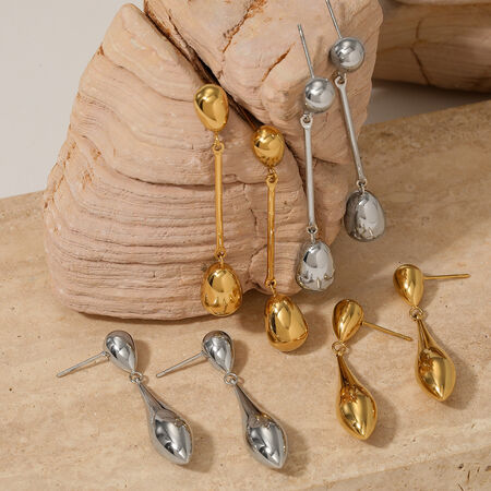 Simple Droplet Shape Stainless Steel Waterproof Gold Color Women's Drop Earrings 2