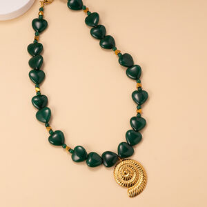 Collana con ciondolo da donna color oro con pietre naturali e conchiglia della serie classica, 1 pezzo h5 Immagine2