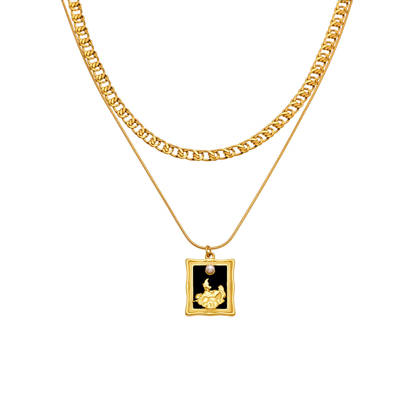 P584-Gold Double Layer Necklace 39+5Cm 