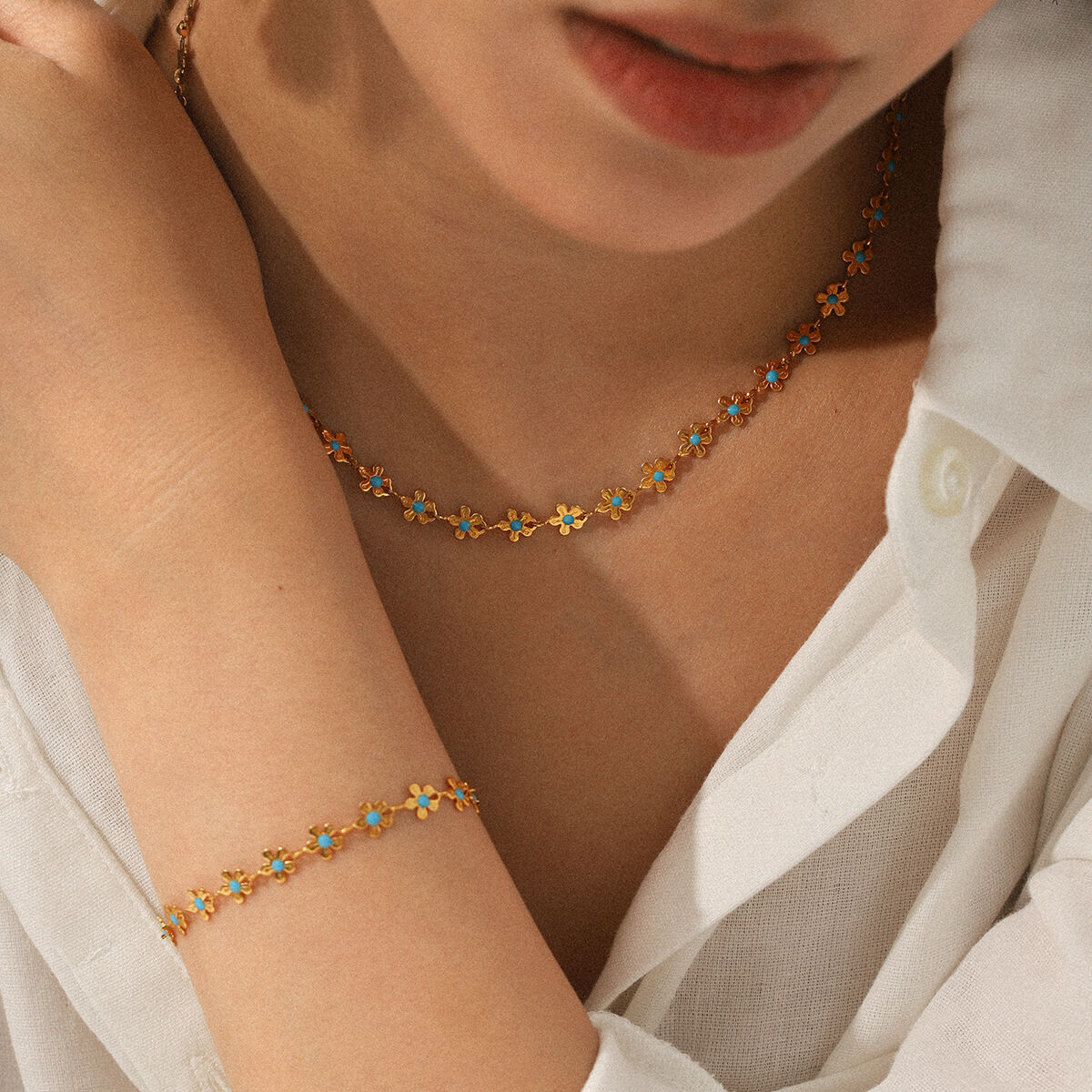 1 Piece Simple  Flower Stainless Steel Waterproof   Gold Color  Women's  Jewelry Sets