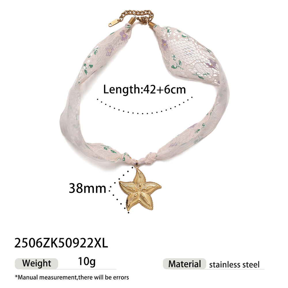 1 Piece Romantic Stainless Steel Waterproof Gold Color Fabric Pendant Necklace