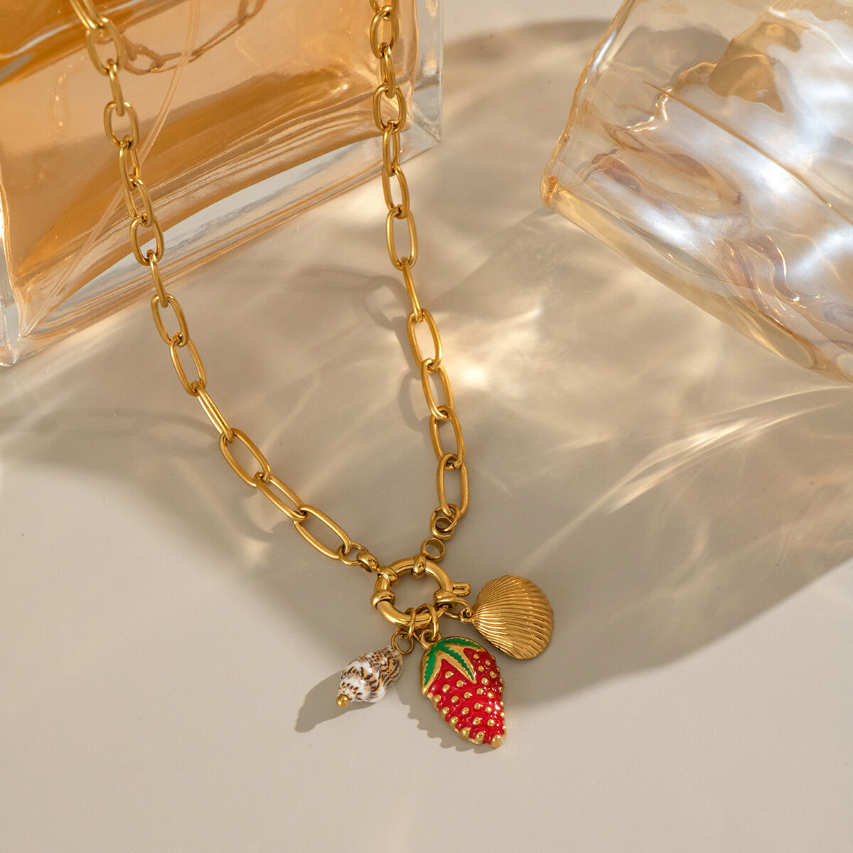 1 Piece Strawberry Stainless Steel Waterproof Gold Color Pendant Necklace
