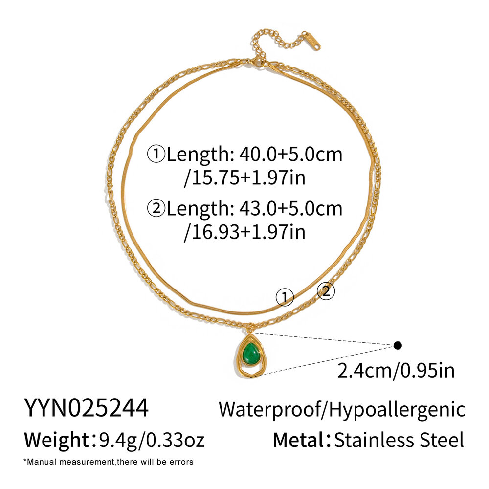 1 Piece Ethnic Droplet Stainless Steel Waterproof Gold Color Natural Stone Layered Necklace