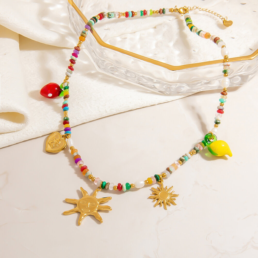 1 Piece Natural Stone Beaded Necklace