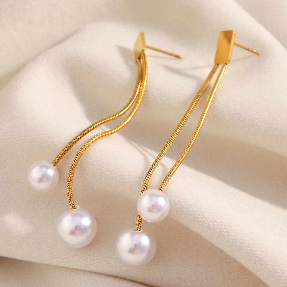 1 Pair Elegant Tassel Stainless Steel Waterproof Gold Color Dangle Earrings Picture5
