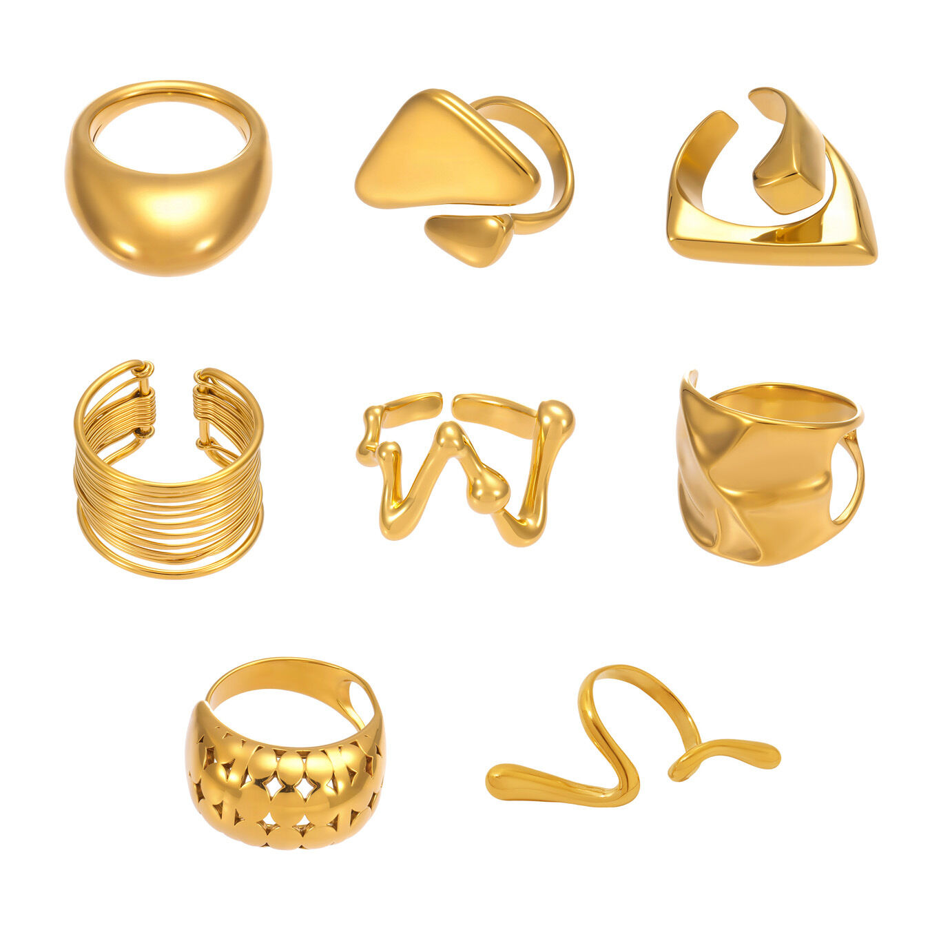 1 Piece Modern Irregular Shape Stainless Steel Waterproof Gold Color Statement Rings h5Picture8
