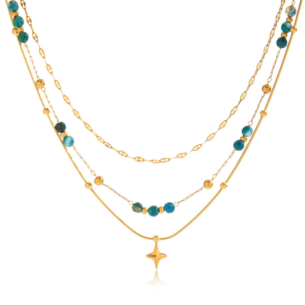 1 Piece Retro Beads Star Stainless Steel Waterproof Gold Color Women's Layered Necklaces Picture8
