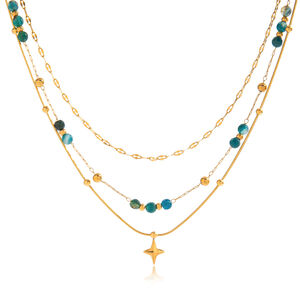1 Piece Retro Beads Star Stainless Steel Waterproof Gold Color Women's Layered Necklaces h5 Picture8