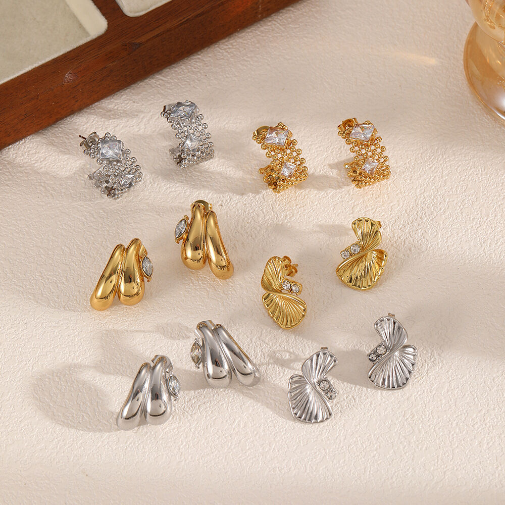 1 Pair Designable Irregular Shape Stainless Steel Waterproof Gold Color Women's Stud Earrings h5 Picture3