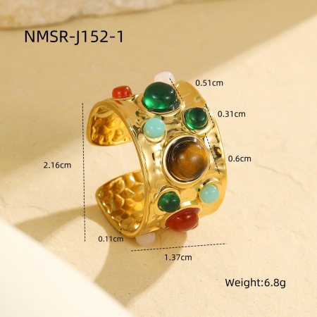 1 stuk natuursteen roestvrij staal goudkleurige edelsteen ring