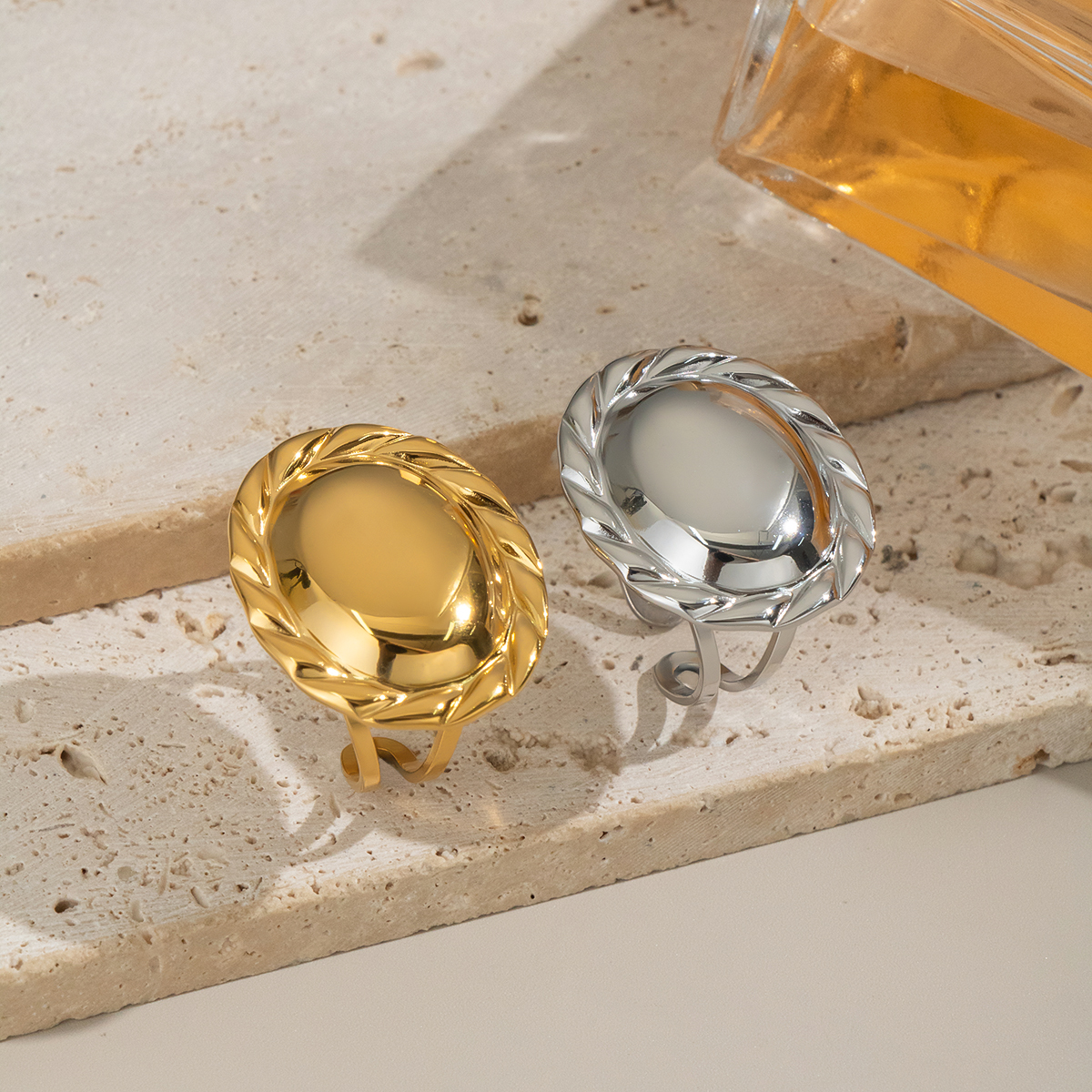 1 Piece  Simple Irregular Shape Stainless Steel Waterproof Gold Color Statement Rings