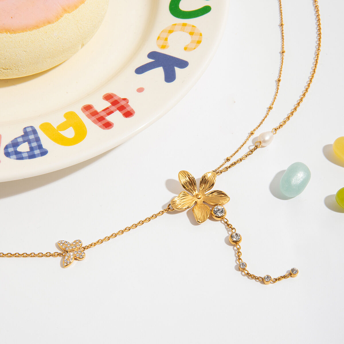 1 pezzo di collana con ciondolo da donna in acciaio inossidabile con nappe a forma di fiore, impermeabile, color oro h5 Immagine8