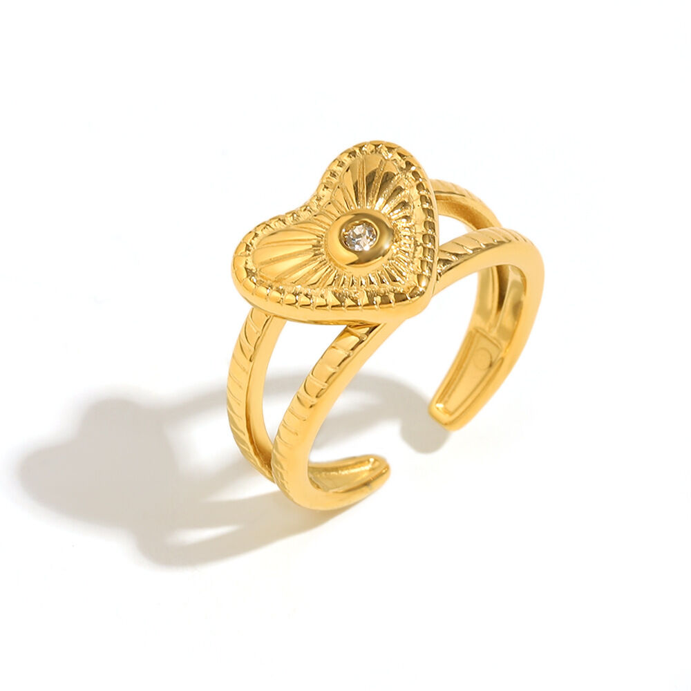1 Stück Simple Series Casual Herz Edelstahl Wasserdicht Goldfarben Statement-Ringe