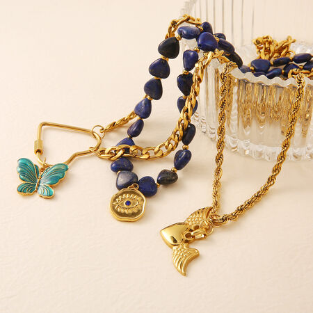 1 Piece Retro Heart Natural Stones Gold Color Beaded Necklace