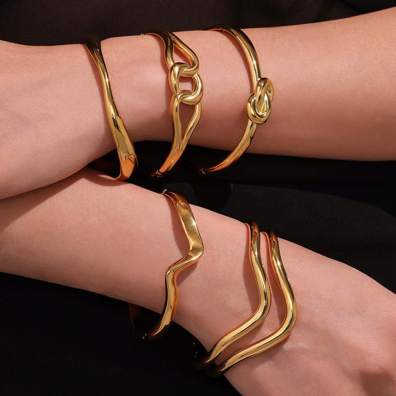 1 Piece Minimalist Irregular Shape Stainless Steel Waterproof Gold Color Women's Bangles