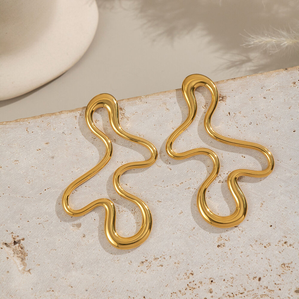 1 par de pendientes de botón de acero inoxidable con forma irregular, resistentes al agua, para mujer h5Imagen2