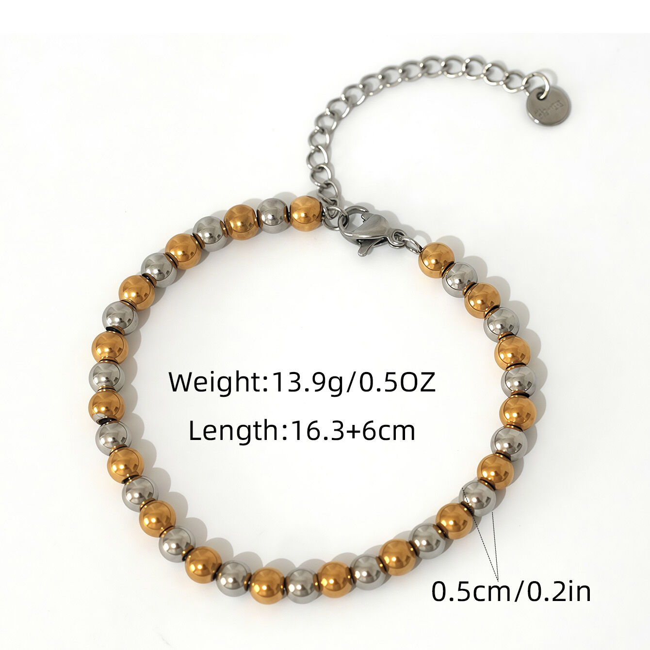 1 Piece Casual Mixed Gold Color And Silver Colors Stainless Steel Waterproof Beaded Bracelets h5 Picture2