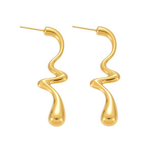 1 Pair Daily Irregular Shape Stainless Steel Waterproof Gold Color Women's Drop Earrings h5