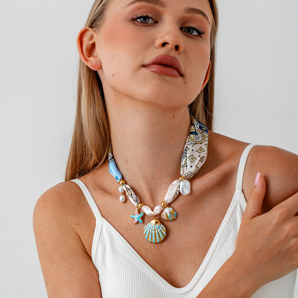 1 Piece Fabric Shell Pendant Necklace