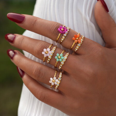 1 Piece Casual Flower Woven Stainless Steel Waterproof Gold Color Beaded Rings