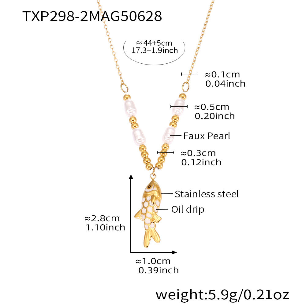 Txp298-2 White Fish Pendant Pearl Necklace 44+5Cm 