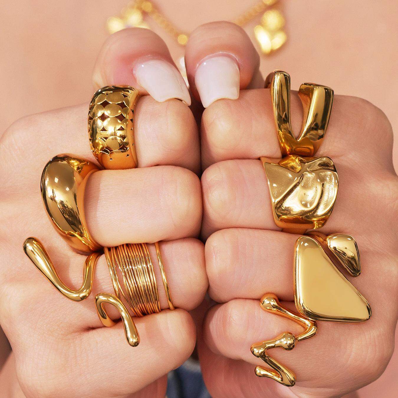1 Piece Modern Irregular Shape Stainless Steel Waterproof Gold Color Statement Rings