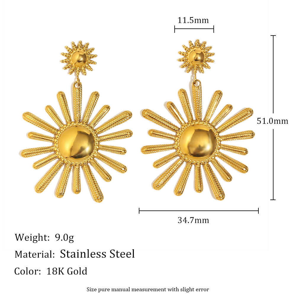 1 Paar tägliche sonnenförmige Edelstahl-Ohrhänger in Goldfarbe, wasserdicht, für Damen. h5 Bild2
