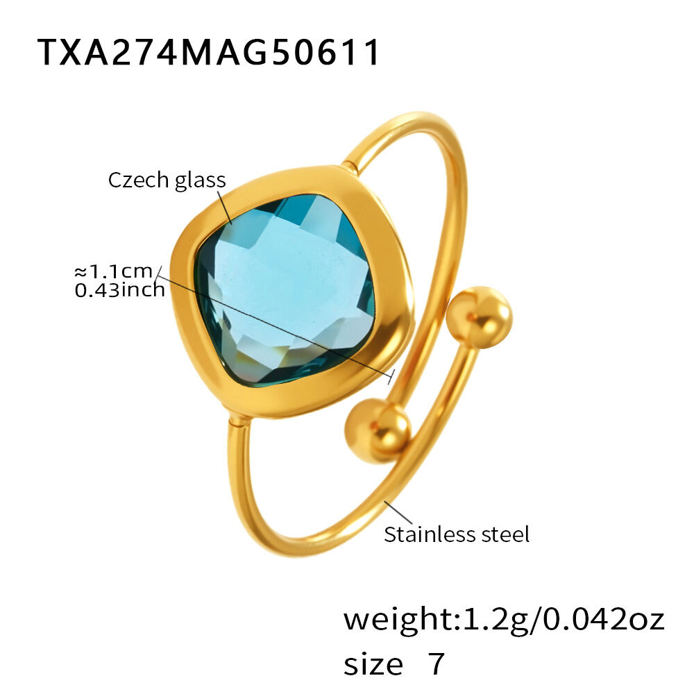 TXA274-Bague en pierre de verre bleu clair doré/N°7 Image5