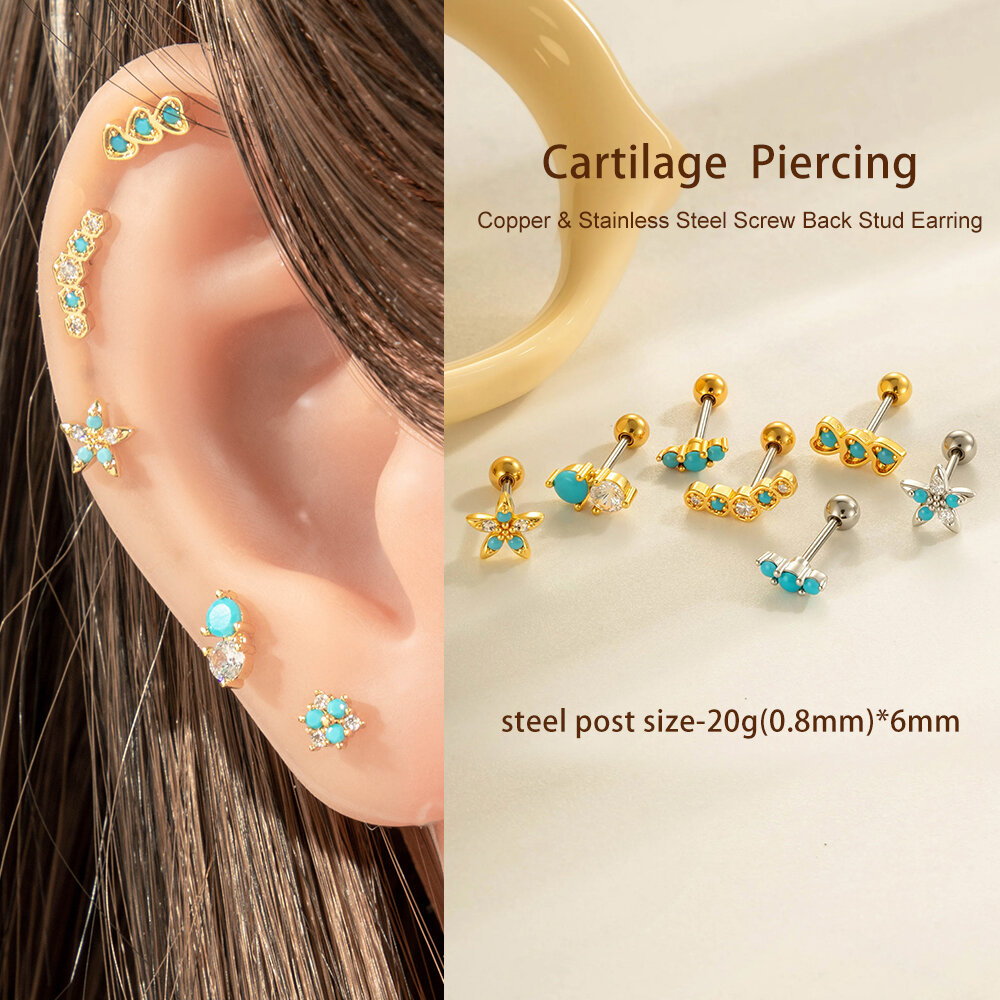 1 Piece Heart Copper  Gold Color Zircon Piercing Earring Picture4
