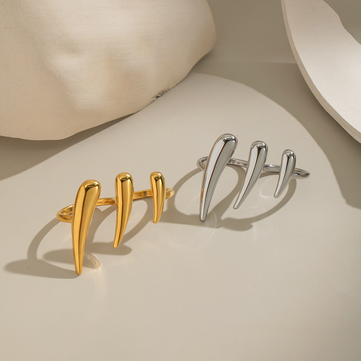 1 Piece Simple  Daily Irregular Shape Stainless Steel Waterproof  Gold Color  Statement Rings 2