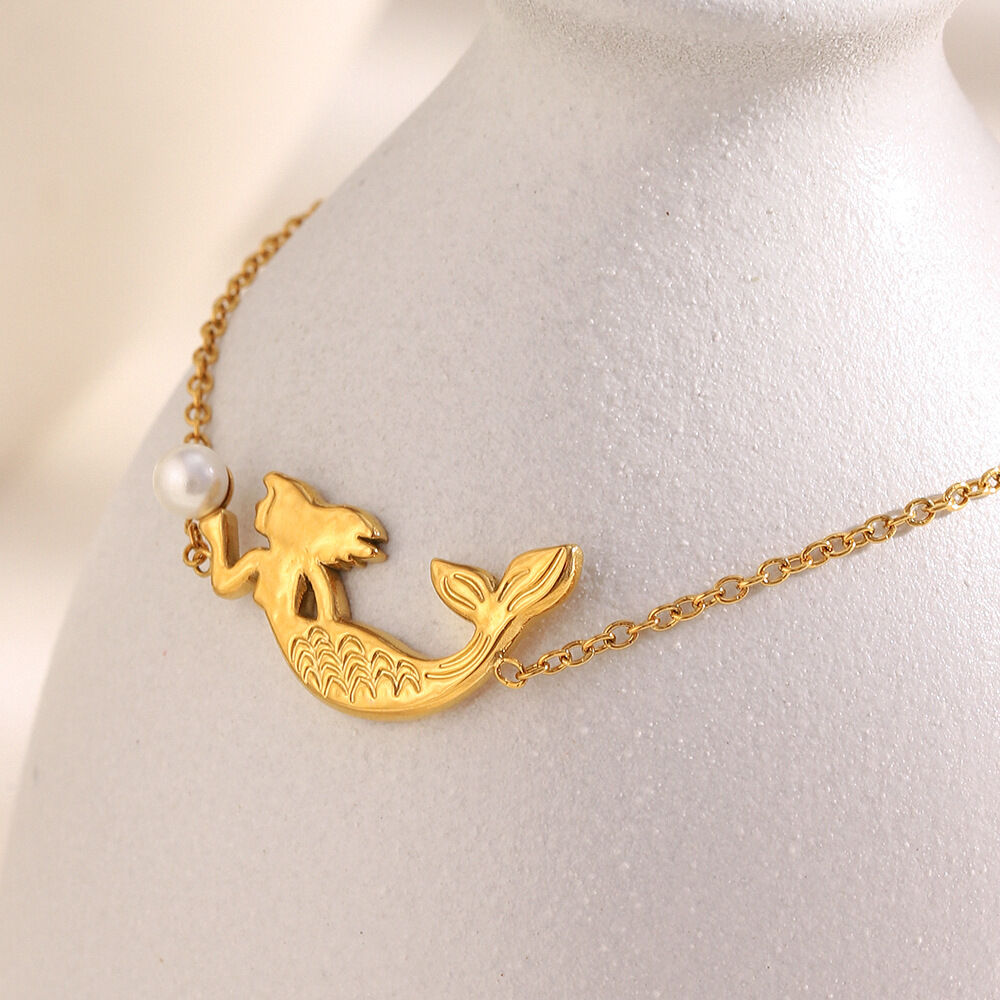 1 Piece Mermaid Shape Stainless Steel Waterproof Gold Color Women's Charm Bracelets h5 Picture3