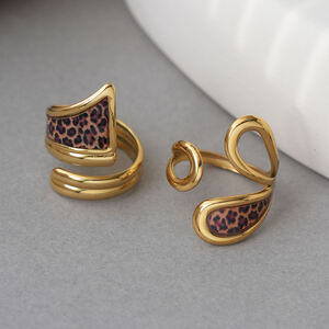 1 pezzo semplice casual leopardato anelli in acciaio inossidabile impermeabile h5 Immagine8