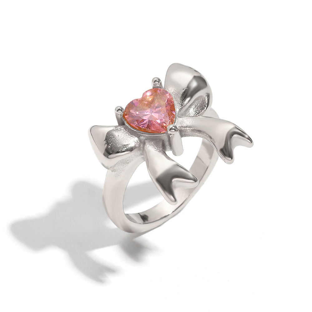 Anello con fiocco in zirconio rosa - Acciaio/Numero 7 Immagine5