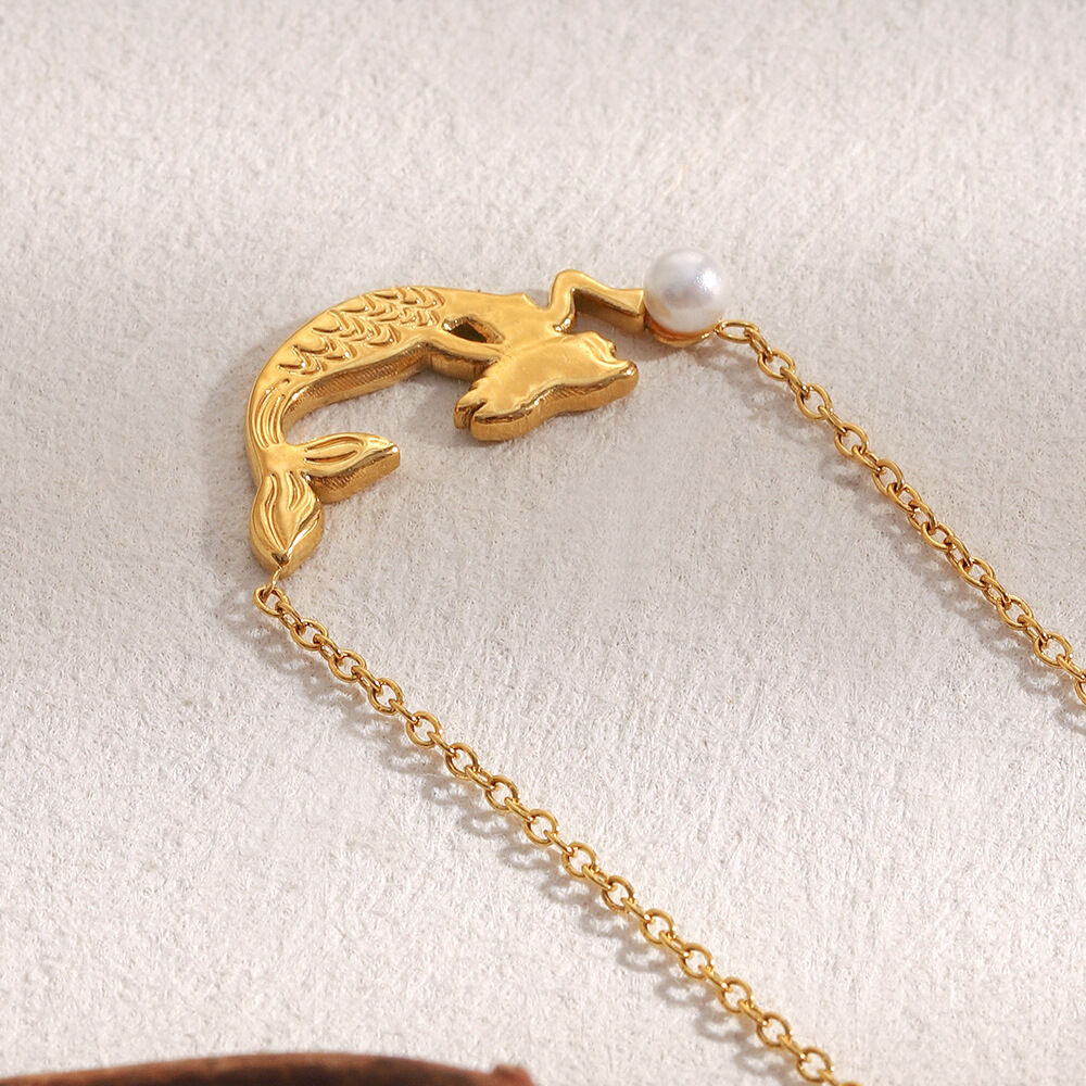 1 Piece Mermaid Shape Stainless Steel Waterproof Gold Color Women's Charm Bracelets Picture6