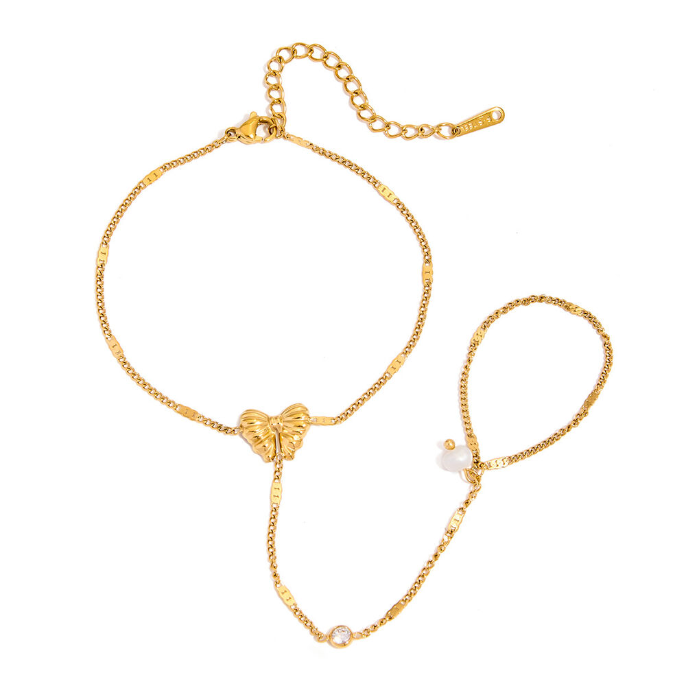 1 Stück Romantisches Schleifen-Armband aus Edelstahl, wasserdicht, goldfarben, für Damen