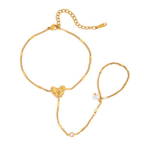 1 Stück Romantisches Schleifen-Armband aus Edelstahl, wasserdicht, goldfarben, für Damen h5