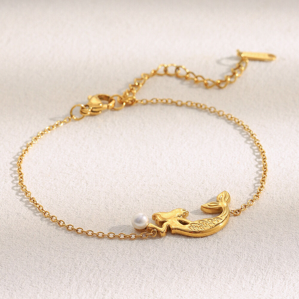 1 Piece Mermaid Shape Stainless Steel Waterproof Gold Color Women's Charm Bracelets Picture5