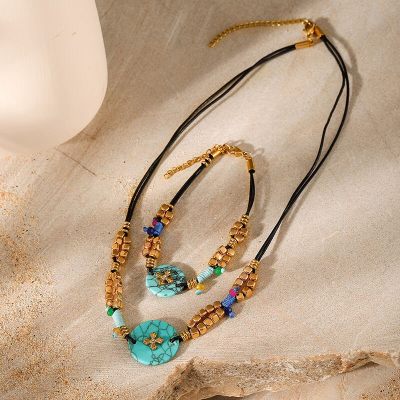 Conjunto de collares de piedras naturales de la serie étnica Imagen3