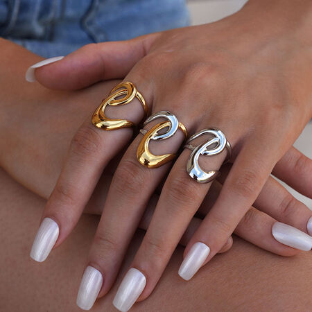 1 Piece Simple Series Casual Lines Stainless Steel Waterproof Gold Color Minimalist Rings