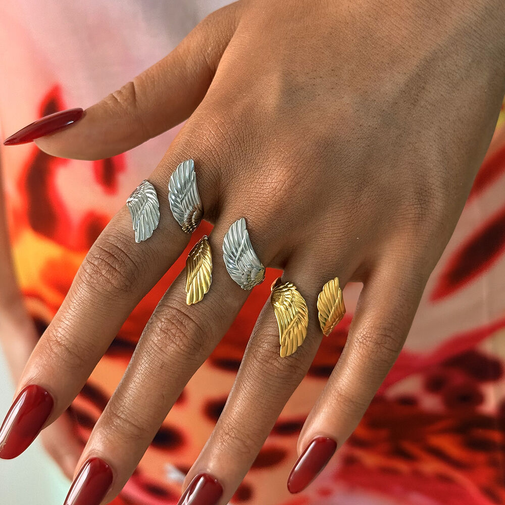 1 Piece Simple Series Natural Wings Stainless Steel Waterproof Women's Statement Rings h5Picture4
