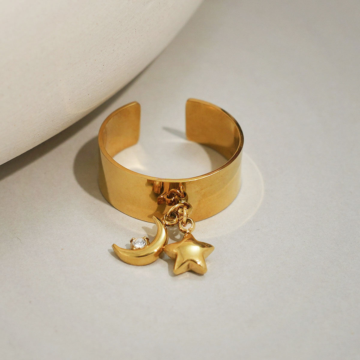 Anelli semplici classici in acciaio inossidabile con luna, impermeabili, color oro, 1 pezzo h5 Immagine9
