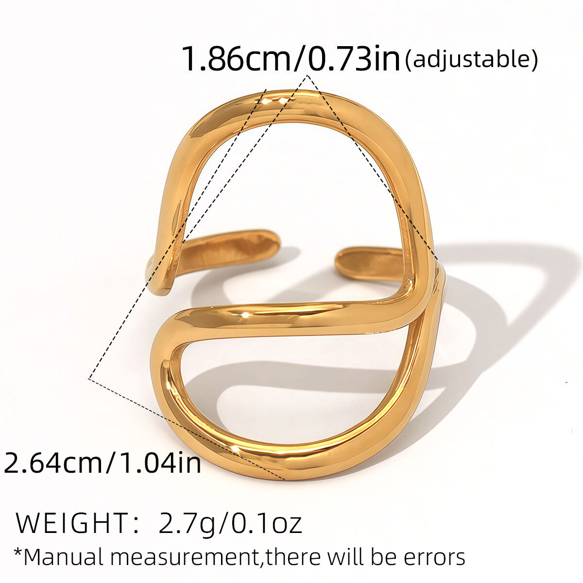 1 Piece Casual Irregular Shape Stainless Steel Waterproof  Gold Color Statement Rings Picture2