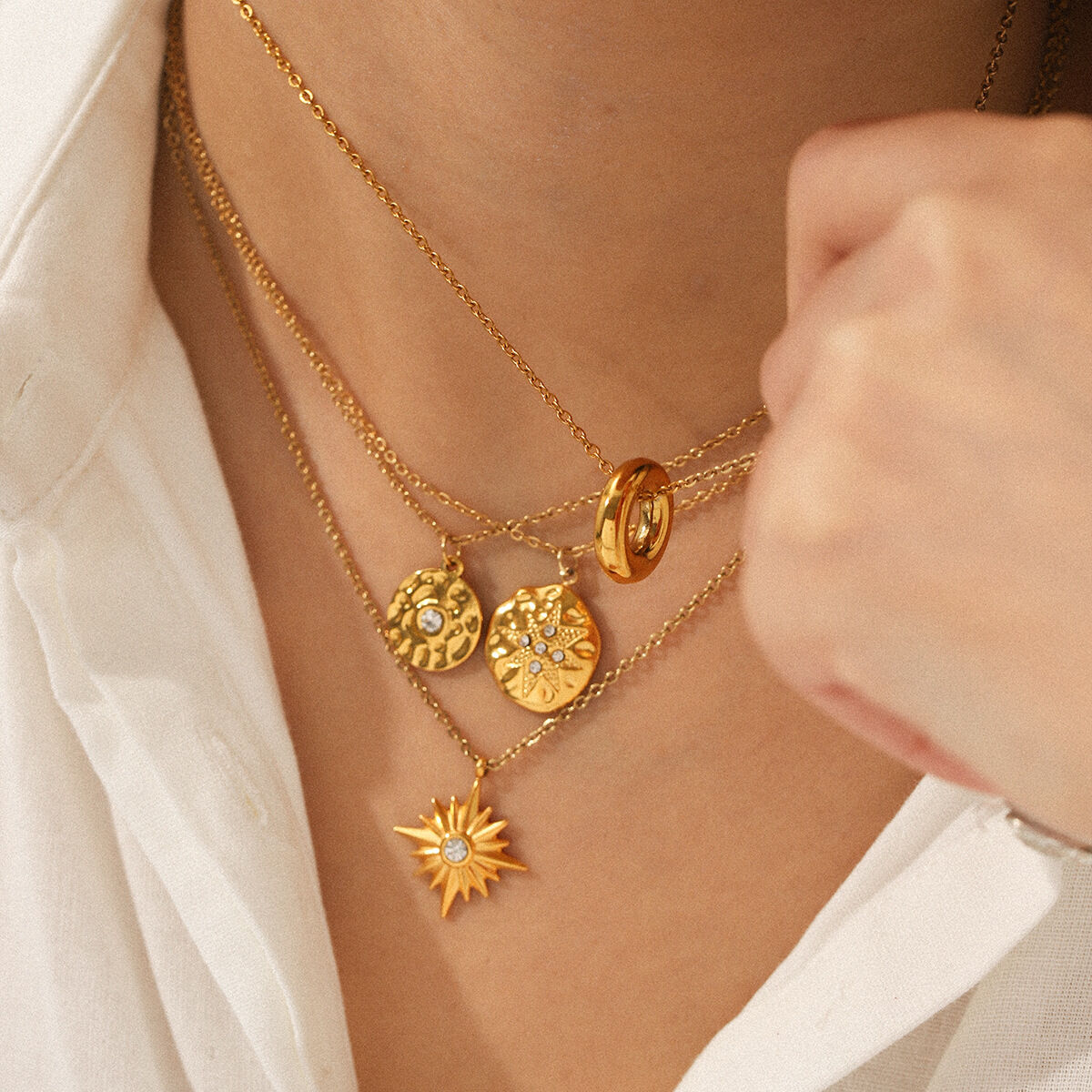 1 Piece Circle Stainless Steel Waterproof Gold Color Zircon Women's Pendant Necklaces