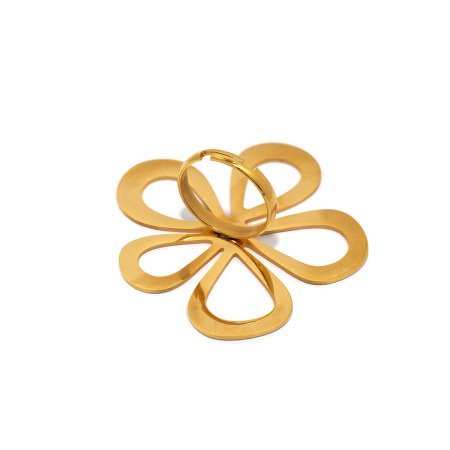 1 Piece  Retro Flower Stainless Steel Waterproof  Gold Color Women's Statement Rings
