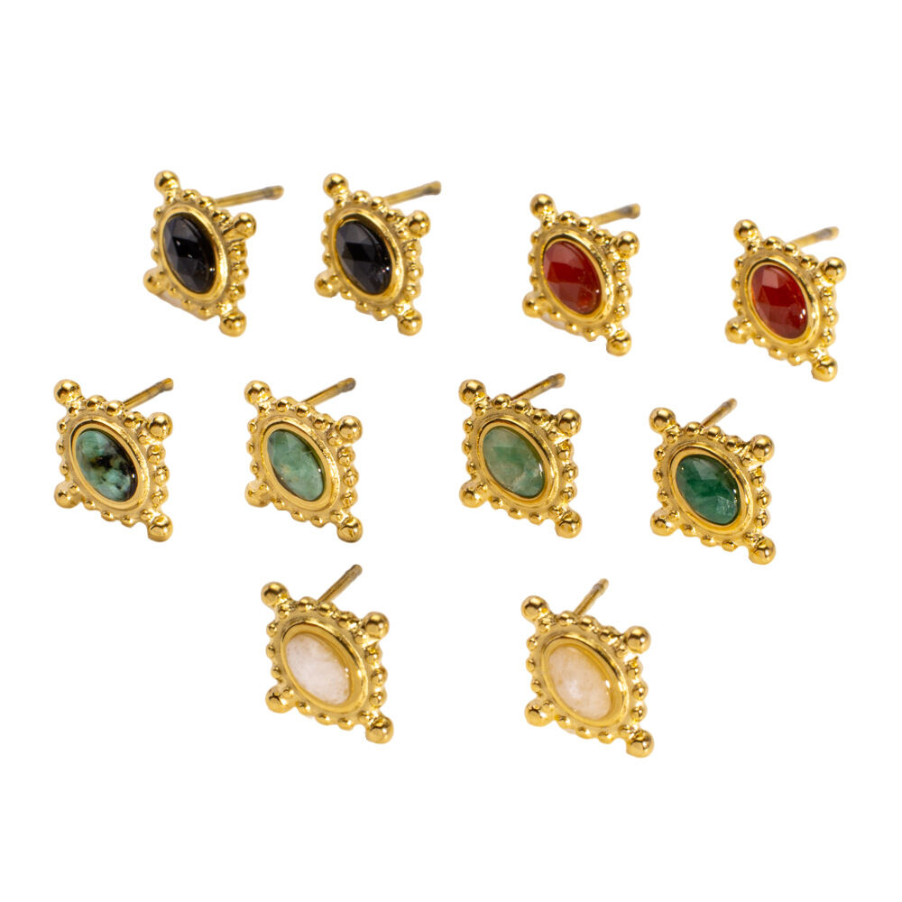 1 par de pendientes de botón de acero inoxidable, simples, elegantes, de forma irregular, resistentes al agua, para mujer h5Imagen4