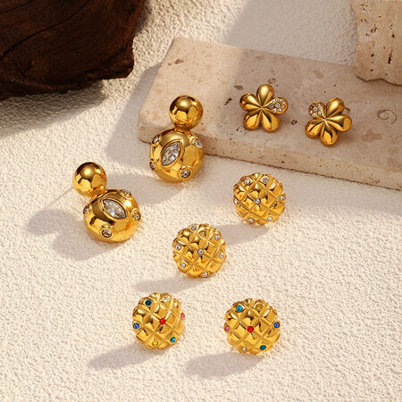 1 Pair Flower Stainless Steel Waterproof Gold Color Stud Earrings
